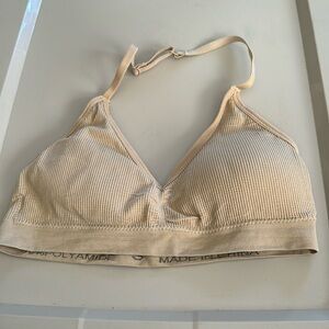 Small beige halter sports bra